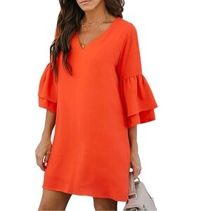 Ruffle Sleeve Orange Dress